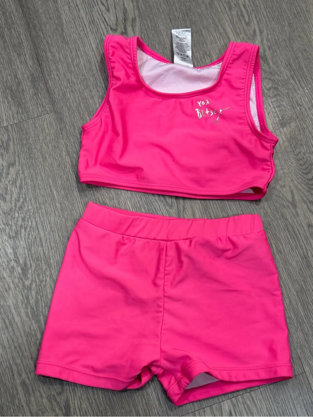 Betsey Johnson Girl’s 2 Pc Pink Bathing Suit Tank Top & Shorts Size 5